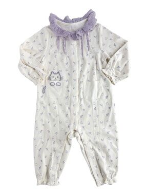 Dave & Bella Baby Cat Romper Approx. 6-9M Lace Floral Kitty Pocket One Piece